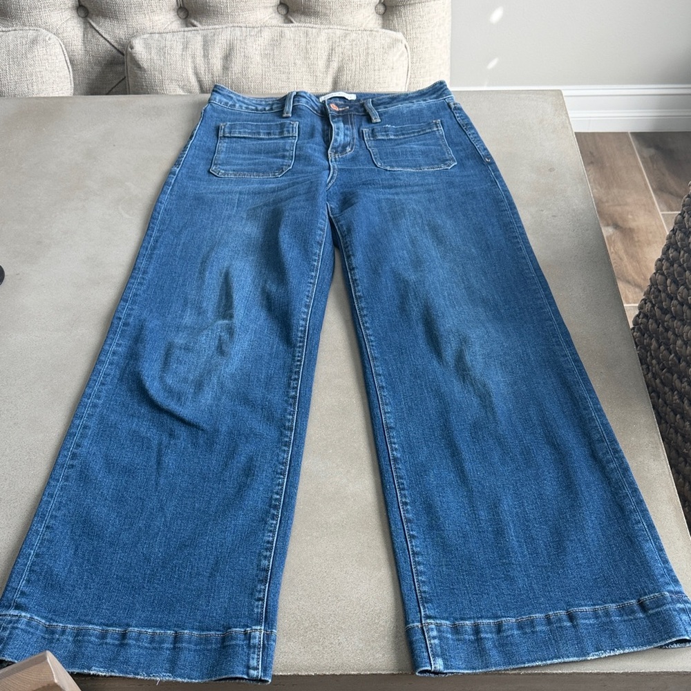 Vici Sweet Voyage Stretch Wide-Leg Dark Blue Jeans with front pockets